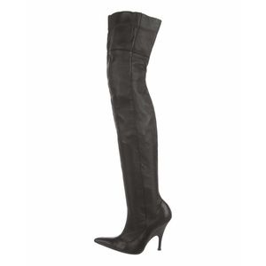GIAFRANCO FERRE ~ VINTAGE Over-the-Knee Black Leather Pull-on Boots Sz 37 / US7